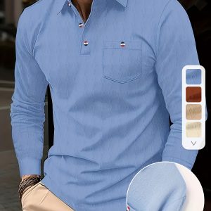 Long Sleeve Men's Stylish Shirt with Chest Pocket for Golf in Spring and Fall