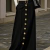 Elegant Black High-Waisted Pleated Skirt With Button Closure – Spring Fashionable Outfit, Elegant Women’S Skirt With Pockets, Springu002FFall Office & Casual Wear.Perfect For Springu002FSummeru002FFall