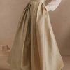 Women’S Elegant High-Waisted Pleated Midi Skirt – Beige, Long Flowing Design with Ruffled Hem, Perfect for Summer, Versatile Fashion|Ruffled Hem Skirt|Sleek Appearance