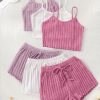Women’s Pajamas Three-Piece Set Size Standard Women’s Four Seasons Spring and Summer Pajamas, Solid Color Multi-Color Casual Simple Sexy Sleeveless Top and Shorts Two-Piece Pajamas for Women