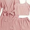3pcs Casual Pajama Set outer Robe, Vest, And Shorts Loose, Soft, And Comfortable Women’S Pajama Set