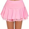 Women’s White Pleated Mini Skirt – Chic, Lightweight Polyester, Elastic Waistband, A-Line Flared, Perfect for Summer, Stylish Attire with Lace Ruffles