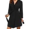 Women’s Solid Color Night Robe – Soft Long Sleeve V Neck Longline Robe with Belt & Pockets