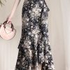 Elegant|Floral High-Waisted Elegant Floral Print Chiffon Maxi Skirt | Mermaid Hem, Polyester, All-Season Wear, No Belt, Stylish Black Strappy Sandals, Allseason Skirt|Floral Print Skirt