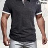 Men’S Textured Fabric Contrast Color Block Shirt – Breathable Short Sleeve Summer Casual Top with Ribbed Collar & Machine Washable Design, Casual Latest Design Collar Shirts, Nontransparent Material