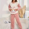 Autumn And Winter Two-Piece Set with Plush Thickened Warm Embroidered Casual Long Sleeve Pants Pajama Outfit