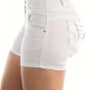 HME Women’S Summer Pure White Denim Shorts, Simple And Elegant Style, High-waisted Elastic And Form-fitting, Widened Waist Design For Greater Comfort, Sequin Decoration On The Front And Back Pockets, Classic Five-pocket Jeans