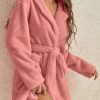 Women’s Autumnu002FWinter Hooded Plush Pajama Robe Solid Color Warm Bathrobe Home Wear