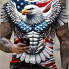 3D Eagle T-shirt Polyester 3D Eagle American Flag Print Crew Neck Short Sleeve T-shirt | Casual and Comfortable, Unique Male Universal, Family T-shirt, Funny Gift T-shirt