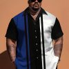 Men’S Plus Size Casual Short Sleeve Shirt – Striped & Solid Color Contrast, Breathable Fabric, Classic Collar Design, Washable, Ideal for Summer Formal Wear, Oversized Fit, All-Season Comfort, PLUS SIZE