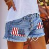 Women American Flag Jean Shorts Ripped Raw Trim Mid Rise Button-up Mini Denim Shorts with Pockets Summer Streetwear