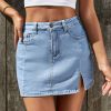 Vetinee High-Waisted Stretch Denim Skort for Women – Y2K Casual Summer Skirt with Side Slit, Light Blue Vintage Style, Comfortable & Trendy, High Waisted Skirt, Comfortable Clothing, Retro Style Skirt, Durable Fabric