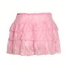 Machine Washable Zipper Skirt Chic Multi-Layer Lace Trim Mini Skirt, Sexy Fashionable Vacation Style, Solid Color Polyester with Zipper Detail – Machine Washable