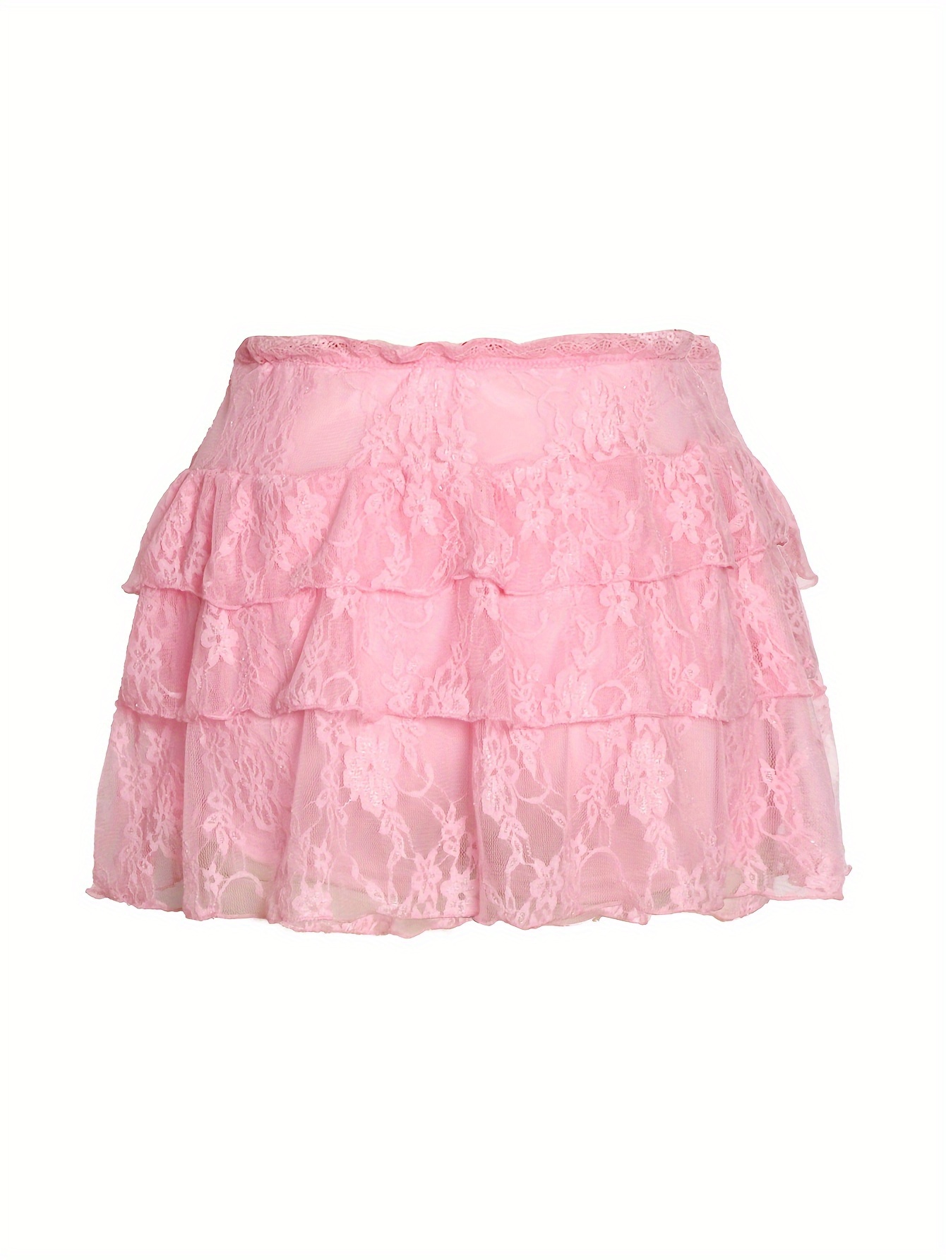 Machine Washable Zipper Skirt Chic Multi-Layer Lace Trim Mini Skirt, Sexy Fashionable Vacation Style, Solid Color Polyester with Zipper Detail - Machine Washable