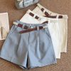 Real Shot 2025 Women’s High-Waisted Denim Washed Cotton Shorts – Slim Fit Wide-Leg Summer Casual Pants with Belt Loops & Zipper Closure, Versatile Straight-Leg Design for Hot Weather