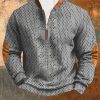 Long-sleeved Polo Shirt Zipper Design Men’S Casual Fashion Long-sleeved Polo Shirt With Zipper Design, Polyester Knitted Fabric, Elastane, Lapels, Solid Color, Micro-stretch, Slim Fit Autumn Knitted Top