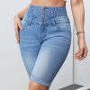 1 High-Waisted Flared Hem Bermuda Denim Shorts With Butt Lift And Stitched Design
