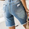 Denim Shorts with Frayed Edges And Knee Holes
