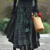 Women’s Vintage Asymmetrical Tiered Maxi Skirt – Double-Sided Plaid Pattern, Loose A-Line Silhouette, Polyester Long Flowy Skirt for Spring & Fall, Machine Washable