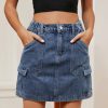 Women’S Denim Cargo Skirts Fashion High Waist Flap Pocket Jean Mini Skirts A-line Skirts Streetwear
