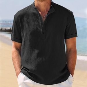 New Retro Loose Texture Polo Shirt for Men 2025 Summer Retro Collar T-shirt Breathable Short Sleeve Shirt