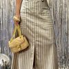 Women’S Chic Striped Maxi Skirt with Side Slit – Casual A-Line Flowy Skirt for Spring, Summer & Fall, Beige & Brown Vertical Stripes, Flowy Design, Casual Attire | Casual Striped Skirt | Flowy A-Line Design