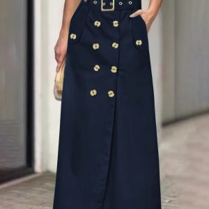 2025 New Fashionable Versatile Split Skirt with Button Decoration, Suitable for Daily Outings, Dates, Shopping, and Outings, Can Be Paired with Simple Tops, Casual Attire, Elegant Style, Durable Fabric, Stylish Women