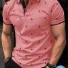 Men’s Summer Casual Street Style Shirt – Vibrant Pink Bird Print, Breathable Short Sleeve, Machine Washable, Regular Fit for Sports & Outdoor Activities