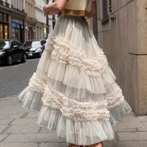 Elastic Waist Asymmetrical Skirt, Elegant Loose Skirt For Spring & Summer - Women's Clothing - Flowy Fabric - Versatile Style for Casual & Formal Occasions - Perfect Gift for Women