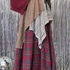 Vintage-Inspired Asymmetrical Plaid and Lace Skirt – High-Waisted, Long, Flared Design with Brown and White Check Pattern, Polyester Blend, All-Season Wear, Casual Style, Casual Skirt | Vintage Lace Detail | Polyester Blend Skirt, Skirt for Women