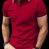 2pcs Men’S Fashion Short Sleeve Polo Shirts, Stylish Button-Up Tops with Contrast Binding, Comfortable Summer Casual Wear for Outdoor Vacations, Polyester Blend, Slim Fit, Solid Color, Perfect for Casual Attir
