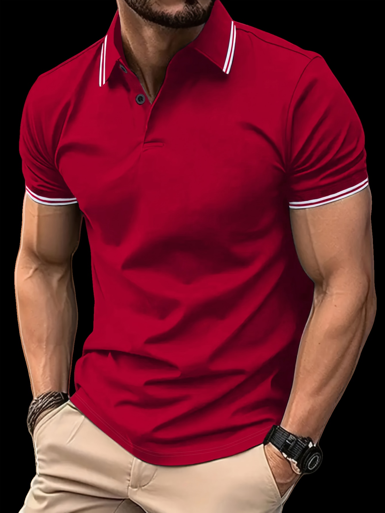 2pcs Men'S Fashion Short Sleeve Polo Shirts, Stylish Button-Up Tops with Contrast Binding, Comfortable Summer Casual Wear for Outdoor Vacations, Polyester Blend, Slim Fit, Solid Color, Perfect for Casual Attir