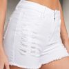 Women’S High-Waisted Stretch Denim Shorts with Frayed Hem & Ripped Detail – Casual White Shorts for Springu002FSummer, Comfortable Casual Attire, High Waisted Shorts