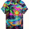 Men’s Plus Size Hawaiian Shirt – Tropical Beach Party Shirt with Button-Up Collar – Non-Stretch Fabric for Formal & Casual Events – Machine Washable Vacation Outfit – Ideal Gift for Men, Summer Clothing, Vibrant Pattern, Durable Fabric