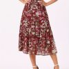 Women’s Boho Floral Chiffon Midi Skirt – A-Line, Ruffle Hem, High Waist, Lightweight & Breathable Polyester, Perfect for Springu002FSummer Casual Wear, Cute Skirts