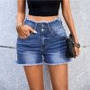 2025 New Women’s High-Waisted Denim Shorts – Raw Hem Street Style Straight-Leg Shorts with Waist Cinching Detail, Mid-Stretch Machine-Washable Fabric for Summer Casual & Commuter Outfits, Cute Shorts