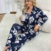 Women’s Floral Print Pajama Set, Long Sleeve Shirt and Pants, Comfortable Sleepwear, Polyester, Casual Style, Button Front, Adult Size, Autumn Collection