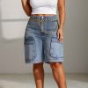 Women Denim Shorts High Waisted Straight Leg Casual Cargo Jean Shorts With Pockets