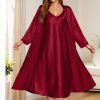 Autumn And Winter New Year Edition Luxury Women’s Satin Pajama Set Soft Long Sleeve V-Neck Camisole Dress Comfortable Loose Fit Elegant Solid Color Nightgown Cozy Loungewear