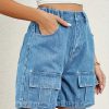 Women’S Summer Fashion Workwear Denim Shorts With High Waistband Elastic Waistband And 6 Pockets – Machine Washable Solid Color Office & Everyday Wear, Versatile Style