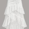 Elegant A-Line Skirt Stretch A-Line Skirt with Lace Overlay | Women’s Adjustable Elastic Waist, Asymmetrical Hem, Ruched Detailing & Double Layered Hem – Breathable Springu002FSummer Casual to Formal Skirt