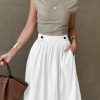Women’S High-Waisted A-Line Skirt – Solid Color Beige, Lightweight Polyester Blend, Perfect for Springu002FSummeru002FFall, Versatile & Stylish Design, Casual Attire|Aline Skirt|Polyester Blend