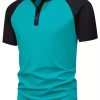 4pcs Men’s Henley Shirts Short-Sleeve Raglan Button Up Crew Neck T-Shirts, Summer Multicolor Plain Casual Sports Tops