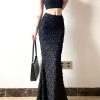 Women’S Black Textured Floral Mermaid Skirt – High-Waisted, Bodycon, Summer Fashion, Elegant and Design, Elegant Attire|Floral Pattern Skirt|Sleek Fit, Mermaid Skirt