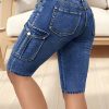 Women’S High Waisted Flip Pocket Workwear Denim Shorts