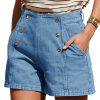 Women’s High Waist Loose Fit Retro Double-Breasted Denim Shorts with Pockets – Summer Casual Machine Washable Solid Color Shorts, High Waisted Shorts, Casual Attire, Classic Five Pocket Design, Comfortable Wear, Durable Fabric