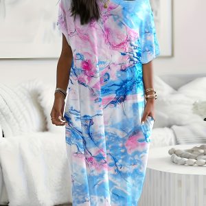 Casual Letter Print Nightdress, Short Sleeve Round Neck Loose Fit Maxi Baggy Sleep Dress, Women'S Sleepwear & Dresses