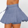 Sexy Denim Pleated Short Skirt with Bead Decoration, Y2K Low Rise Women’S Mini Skirt for Daily Wear, Streetwear