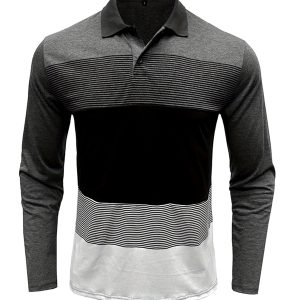 Men's Long Sleeve Shirt Contrast Color Striped Button Lapel Neck Business Casual Tops