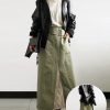 Women’S Two-Tone Fashion Skirt, Casual Style, 95% Polyester 5% Spandex, Solid Color, Woven, with Fake Buttons, All-Season Wear
